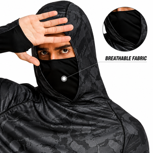 Sweat-shirt à capuche camouflage pour homme, coupe ajustée, séchage rapide, design sportif tricoté avec fonction masque - Product Image 4