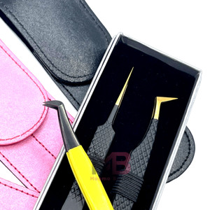 New Stainless Steel Eyelash Tweezers Set with Precision Tips in <b>Box</b> for Eyelash Extensions Non-Slip Anti-Magnetic & Durable - Product Image 2