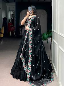 Best Selling Indian Designer Silk Embroidery Lehenga Choli Dupatta <b>Readymade</b> Party Wedding Outfit with silk Dress - Product Image 3