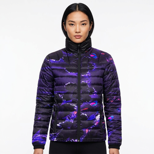 Blouson matelassé pour homme, imprimé abstrait violet, fermeture éclair, coupe-vent, décontracté, vêtement d'extérieur d'hiver, 100 % polyester, col montant, coupe ajustée - Product Image 5