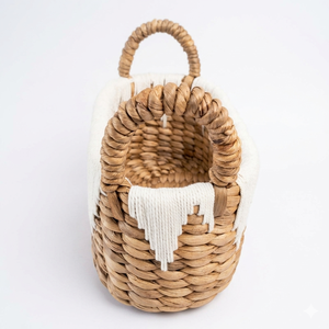 Panier de rangement artisanal ARASYA en jacinthe d'eau avec poignées, organisateur naturel tressé, panier décoratif pour la maison - Product Image 4
