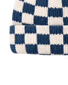 Gorro de punto personalizado con diseño de tablero de ajedrez azul y blanco, gorro de invierno cálido con puño, gorro de punto acrílico suave, unisex, estilo streetwear. - Product Image 4