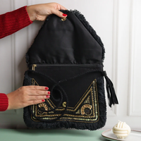 Pochette ethnique brodée de perles avec miroir, sac à main artisanal de créateur pour mariages et soirées