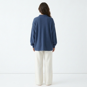 Waffle <b>Long</b> <b>Sleeve</b> <b>Polo</b> <b>Shirt</b> <b>Women</b> Turn Down Button Collared Top Loose Fit Drop Shoulder Waffle <b>Polo</b> Tee Casual Lightweight Tee - Product Image 5