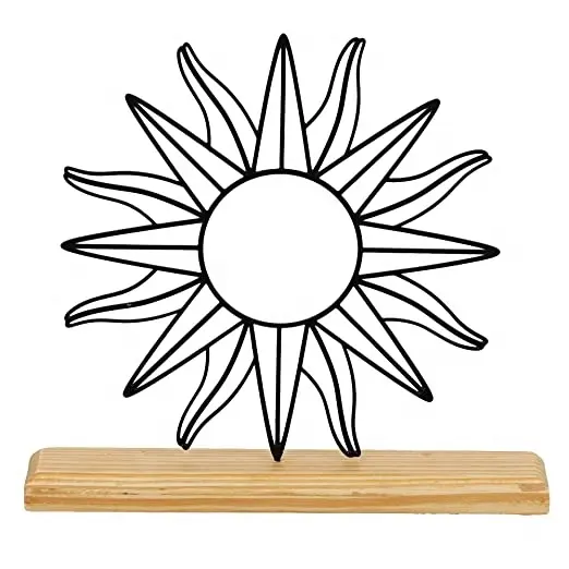 Escultura de escritorio de Metal, obra decorativa del Sol de mayo en Base de madera, diseño de arte de alambre, estatua de mesa de oficina