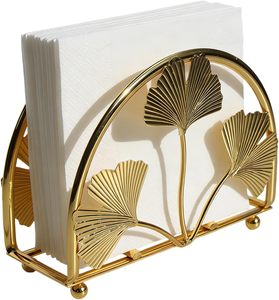 Porte-serviettes doré vertical en métal, motif feuille de Ginkgo, distributeur de serviettes en papier décoratif, support de table pour cocktails, organiseur de salle à manger - Product Image 3