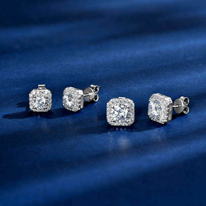 Luxury Moissanite Cushion Cut <b>Stud</b> <b>Earrings</b> Halo Sparkling 925 Silver Fine Jewelry Classic Gift for Women Men Elegant Shine - Product Image 2