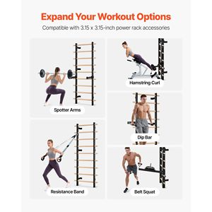 Système de suspension pour échelle suédoise à 9 niveaux, capacité 330 LBS, pour salle de sport à domicile, en bois massif et acier au carbone, modèle B avec fixation murale - Product Image 3