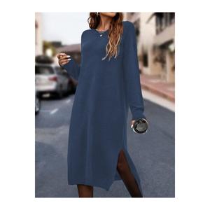 Abito Midi maglieria con spacco a maniche lunghe da donna - Product Image 1