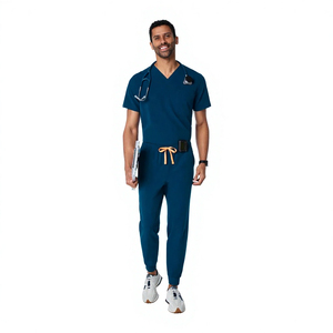Ensemble de blouses médicales bleu marine pour hommes, 100 % coton toile, uniformes d'hôpital avec stéthoscope et poches, couleur personnalisable - Product Image 1