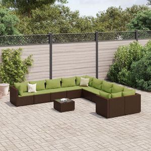 Divano da 11 pezzi in Poly Rattan marrone con cuscini per divani da giardino - Product Image 1