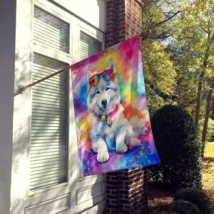 Gran Multicolor samoyedo Hippie Dawg casa bandera porche manga poste decorativo patio Banner ilustraciones colgante de pared hecho duradero - Product Image 2