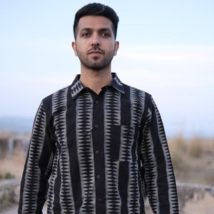 Artisan Crafted Indigo Dabu Hand-Block Printed Cotton Shirt for Men Traditional Geometric Motif Full-Sleeve Slim Fit Button-<b>Down</b> - Product Image 1
