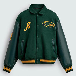 Personalized Vintage Winter Embroidered <b>Patchwork</b> Bomber Varsity Letterman <b>Jacket</b> for Men Women Wool & Leather Windproof - Product Image 1
