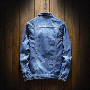 Men's Denim <b>Jacket</b> Casual Turn-down Collar Washed Cotton Frayed Details Regular Fit Autumn Style - Product Image 3