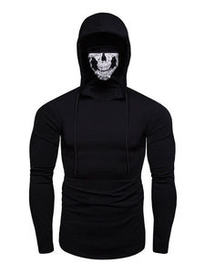 Sweat-shirt à capuche noir pour homme avec masque balaclava, coupe-vent en polaire, vêtements d'hiver décontractés, coupe régulière - Product Image 2