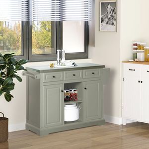 Isola da Cucina Portatile Moderna Grigia su Ruote con Piano in Acciaio Inox, Portaspezie, Cassetti e Carrello Multiuso in Legno MDF - Product Image 4