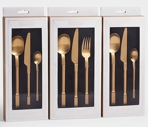 Juego de cubiertos dorados mate de diseño minimalista, aptos para lavavajillas, tenedor y cuchillo de metal para vajilla de boda y hotel. - Product Image 5