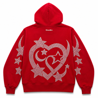 Sweat à capuche zippé Khumbro rouge pour homme, motif cœur et étoile en strass, anti-humidité, respirant, coupe classique, décontracté, hiver, style français