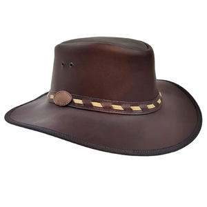 Chapeau de cowboy unisexe en cuir marron uni à large bord, décontracté, réglable, pour l'extérieur, printemps-été, adulte 56-58CM - Product Image 2