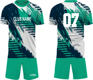 Custom Sublimated Soccer Jersey Set Men's Short Sleeve Crew Neck 100% Polyester Moisture Wicking Geometric Print Adult Uniforms - Product Image 1