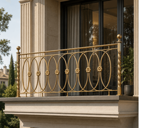 Balustrade de balcon moderne en laiton doré, motif géométrique floral ovale, main courante décorative - Product Image 3
