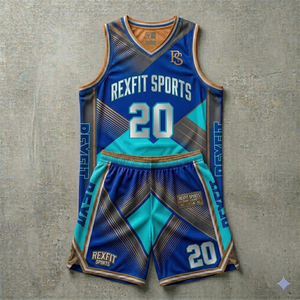 Maillot de basket Rexfit en gros, uniformes de basket personnalisés, impression numérique, ensemble de maillots respirants 100 % polyester - Product Image 1