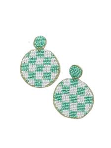 Pendientes de gota de bordado de círculo a cuadros elegantes hechos a mano de alta calidad estilo de moda para niñas - Product Image 5