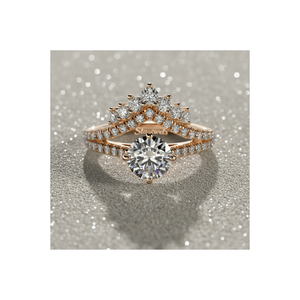 Anillo de compromiso de diamante de laboratorio Stonewels con diamante central tallado, doble fila de pavé y tiara, banda de boda de oro de 14K para lujo certificado - Product Image 1