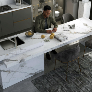 Dalles en pierre frittée flexible Bianco White Clay And Porcelain 1600x3200mm pour revêtement mural imperméable, imitation marbre - Product Image 3