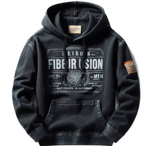 เสื้อฮู้ดแขนยาวผ้าเดนิมสำหรับผู้ชาย, เสื้อแจ็คเก็ตมีฮู้ดผ้ายีนส์ฟอกสีย้อมสีล้วนสำหรับฤดูหนาว - Product Image 5