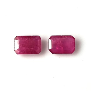 Piedra Preciosa Suelta de Rubí Natural de Mozambique, Calibrada, Corte Esmeralda, Facetada, 7x5 mm, 2.05 Quilates, 2 Piezas, para Joyería - Product Image 1