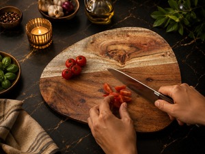 Planche à découper ronde en bois artisanale, planche à découper en bois naturel, planche de service pour la cuisine, le restaurant et la maison - Product Image 1