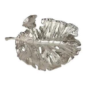 Luxury Gold Handmade Metal Tray with Premium Artisan Hammered TextureHandmade Metal Leaf <b>Decorative</b> <b>Plate</b> Polished Modern Plant - Product Image 3