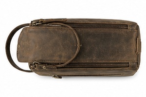 Gravs Premium Genuine Leather Vintage Travel <b>Bag</b> Zipper Hanging Logo Large Capacity Eco-Friendly Soft Handle Dopp <b>Kit</b> Cosmetic - Product Image 3