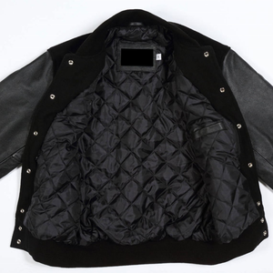 2023 Custom Logo Bomber Jacket Leather Sleeves Embroidery <b>Black</b> <b>Men's</b> Windproof Breathable <b>Turtleneck</b> Collar College Jacket - Product Image 4