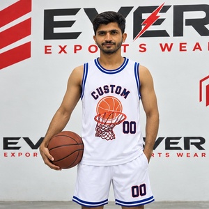 Conjunto de Uniforme de Baloncesto Personalizado para Hombre, Jersey y Pantalones Cortos con Gráfico de Aro Blanco y Azul, Nombre del Equipo, Número, Logotipo Personalizado, Diseño Clásico - Product Image 1