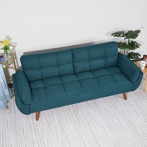 Divano Letto Convertibile da 75 Pollici con Braccioli Svasati, Rivestimento in Pelle Verde, Reclinabile e Pieghevole, con Morbidi Braccioli Quadrati per Soggiorno - Product Image 3