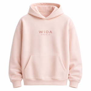 Custom 320 GSM Blush <b>Pink</b> Cotton Polyester Brushed Fleece Pullover <b>Hoodie</b> With Tonal Screen Printed Logo - Product Image 1