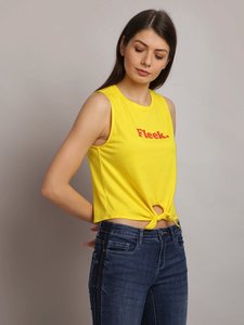 Débardeur jaune sans manches pour femme, col rond, en coton tricoté, décontracté, idéal pour l'été – Meilleure vente - Product Image 2