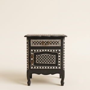 Mesa de Noche con Incrustaciones de Hueso Hecha a Mano, Mesa Artesanal, Artículo Decorativo para el Hogar, Muebles para Dormitorio - Product Image 1