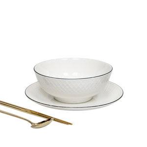 Bol à soupe en porcelaine de style français avec bord texturé, bol blanc avec bord foncé, 19,4 cm - Product Image 3