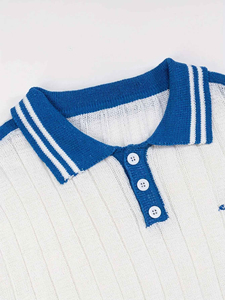 Chemise Oxford en coton à manches courtes rayée bleu et blanc pour homme, coupe droite, boutonnée, tricotée, anti-plis, imprimée, décontractée - Product Image 5