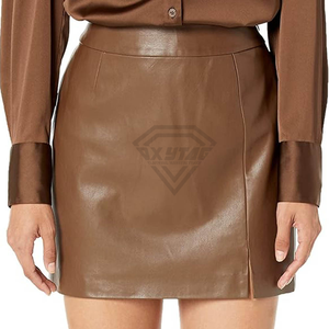 Minifalda de cuero PU de cintura alta para mujer, diseño de lápiz brillante, color sólido con abertura, estilo casual para todas las estaciones. - Product Image 3
