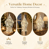 Lanterne Ramadan Fanous, petite, en fil de fer crème, forme rectangulaire, perles LED blanc chaud, piles AA, pour la décoration de table à la maison pour l'Aïd