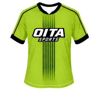 Maillot de rugby vert lime et noir à manches courtes, col rond, respirant, pour l'entraînement d'équipe, uniforme de sport performant - Product Image 1