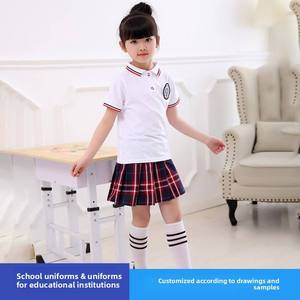 Conjunto de Uniforme Escolar de Verano para Niños 2026, Falda a Cuadros de Manga Corta de Algodón Unisex, Dos Piezas - Product Image 4