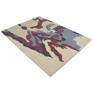 Alfombra de Lana de Lujo Moderna, Abstracta y Expresionista, Tejida a Mano, con Diseño de Goteo de Pintura en Crema, Beige, Morado y Gris, Suave y Tridimensional - Product Image 1