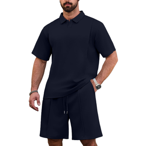 Ensembles de shorts décontractés pour hommes pour l'été, confortables, respirants, couleur unie, t-shirt à manches courtes et short, style formel 2 pièces - Product Image 5