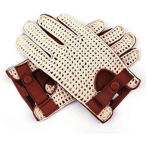 Crochet Cotton Wrist <b>Gloves</b> Breathable Plain Design Brown Trim Casual Wear Spring Summer - Product Image 1